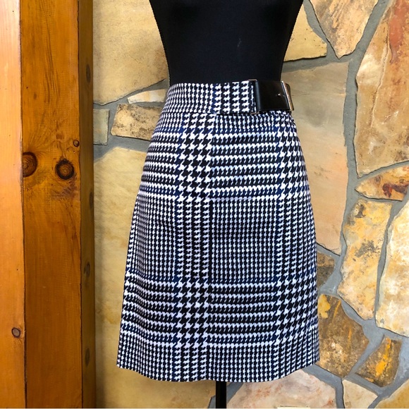 Michael Kors Dresses & Skirts - Michael Kors Belted Houndstooth Pencil Skirt Black White Blue 6
